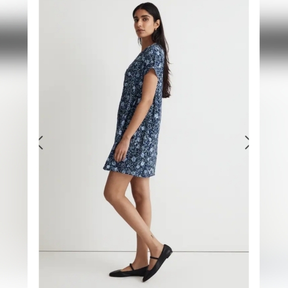 Madewell blue button front floral mini dress size small - Picture 2 of 10